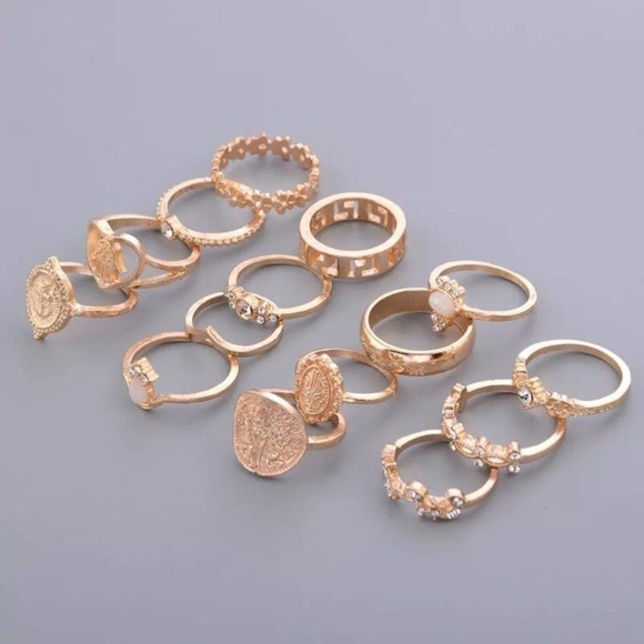 15 Piece Golden Faith Boho Midi Ring Set - Picture 2 of 9